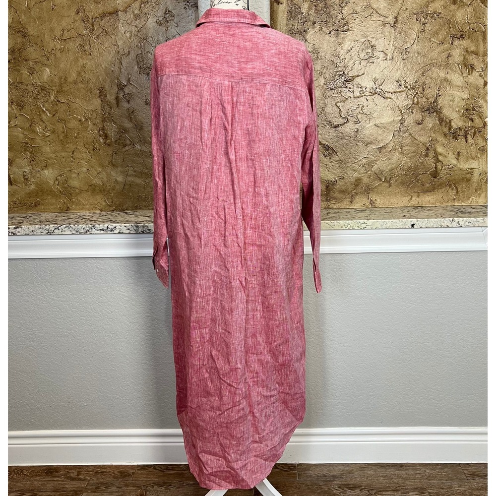 Frank Eileen Rory Maxi Dress Medium Red Linen Button Front Long Sleeve Lagenlook - Picture 4 of 12